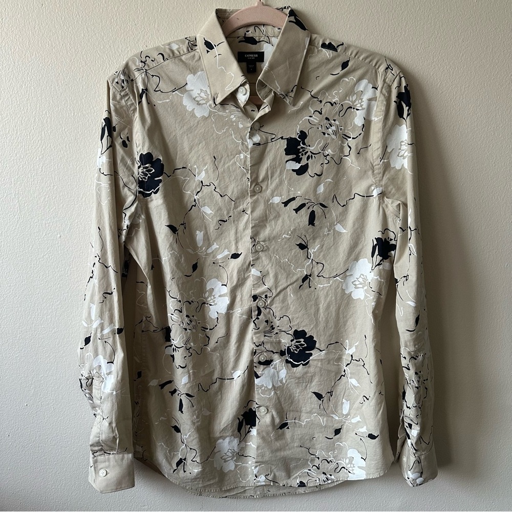 Men's S Express Floral Dress Shirt.